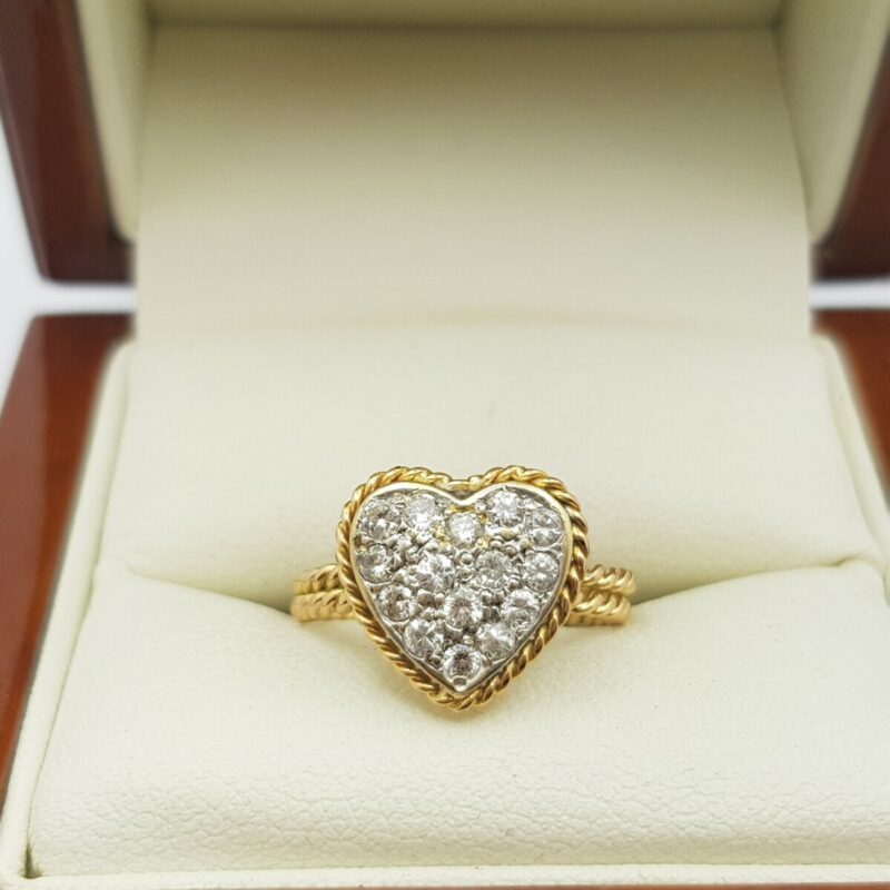 18ct Two Tone Gold 0.40ct TW Diamond Heart Ring Val $3055 Size I #6220