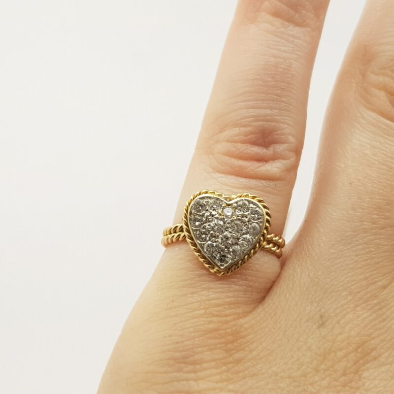 18ct Two Tone Gold 0.40ct TW Diamond Heart Ring Val $3055 Size I #6220