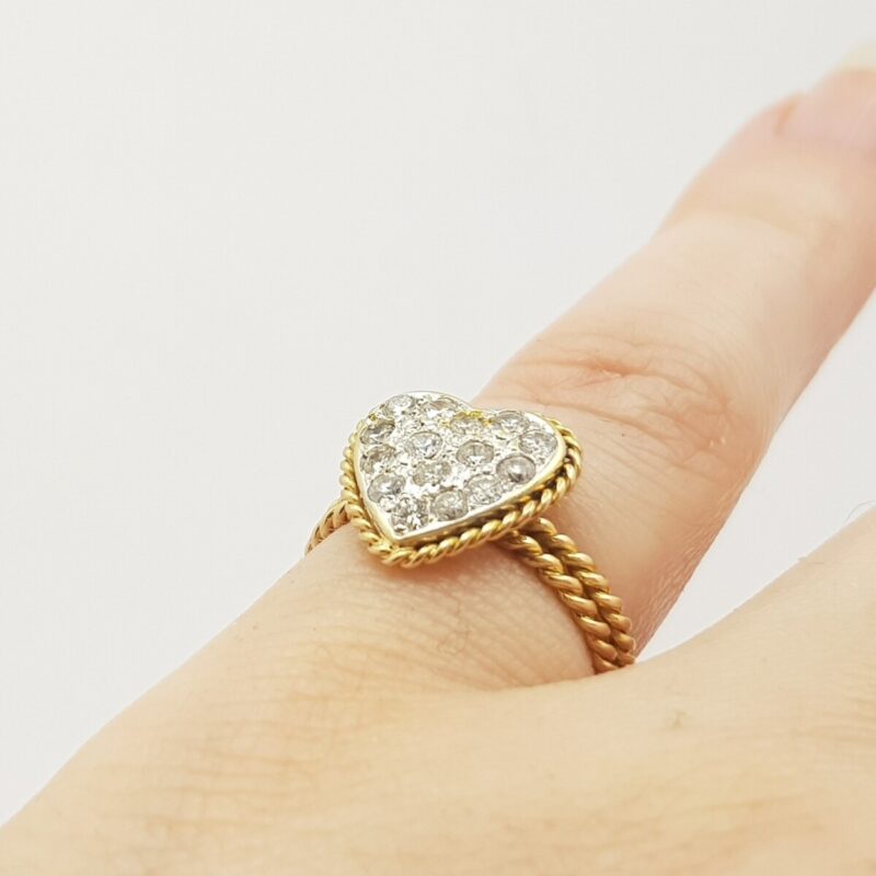 18ct Two Tone Gold 0.40ct TW Diamond Heart Ring Val $3055 Size I #6220