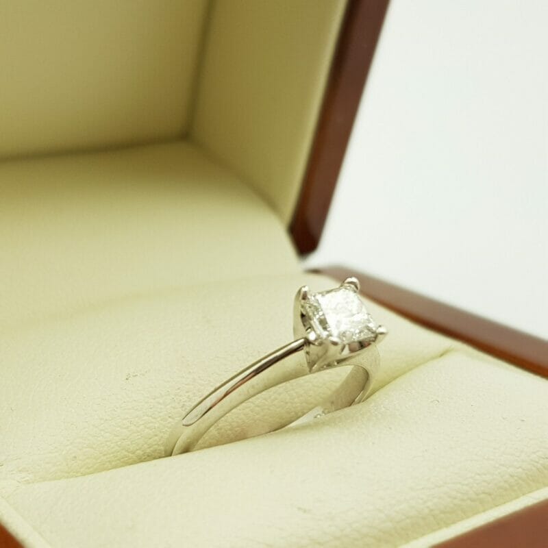 18ct White Gold 0.45ct Princess Solitaire Diamond Ring Val $3950 Size H1/2 #910713