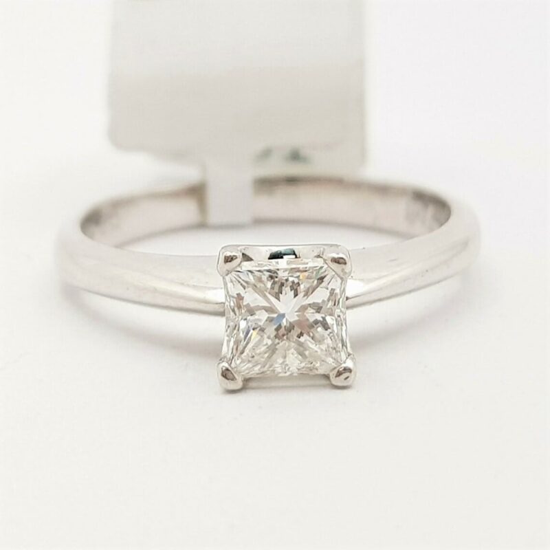 18ct White Gold 0.45ct Princess Solitaire Diamond Ring Val $3950 Size H1/2 #910713