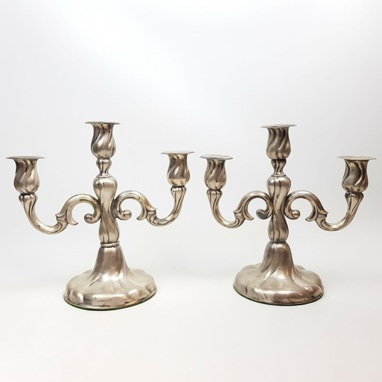 PAIR OF GERMAN 835 SILVER CANDELABRAS (A/F) #46783