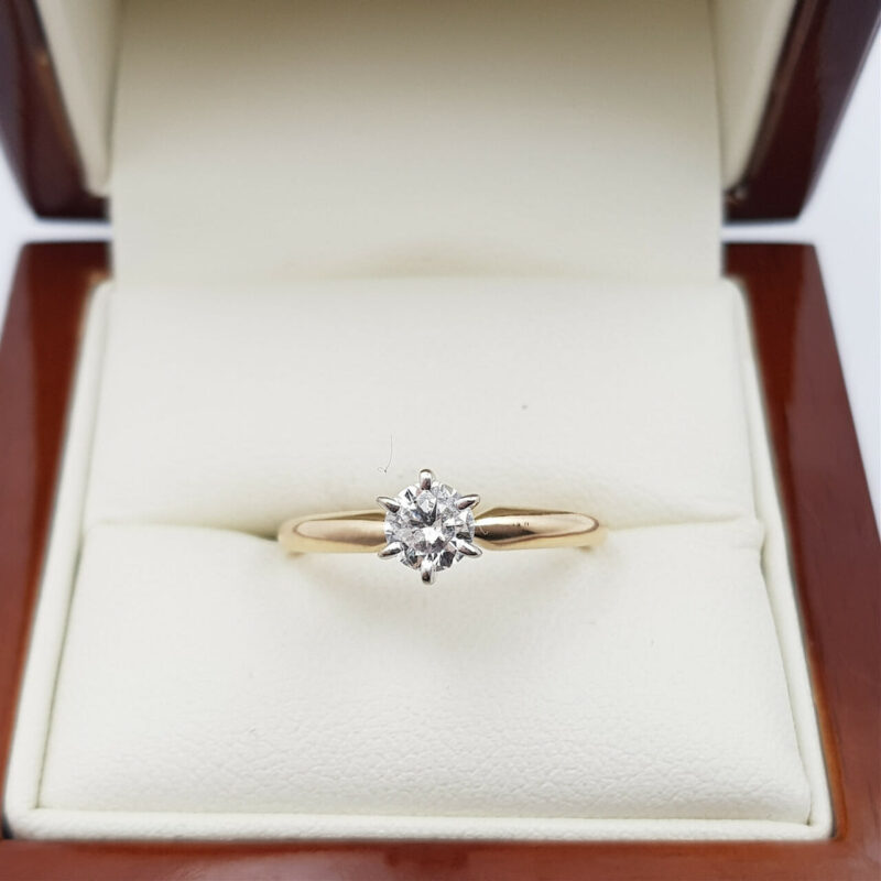 14CT YELLOW GOLD SOLITAIRE DIAMOND RING 0.46CT VAL $3080 SIZE N #3699