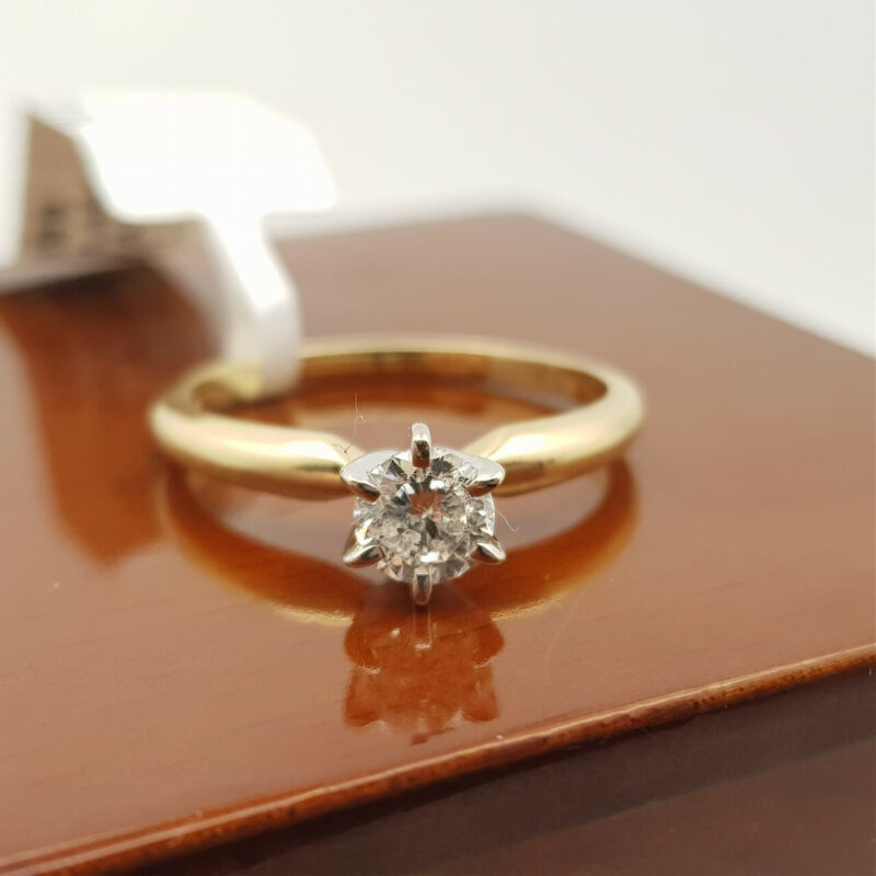 14CT YELLOW GOLD SOLITAIRE DIAMOND RING 0.46CT VAL $3080 SIZE N #3699