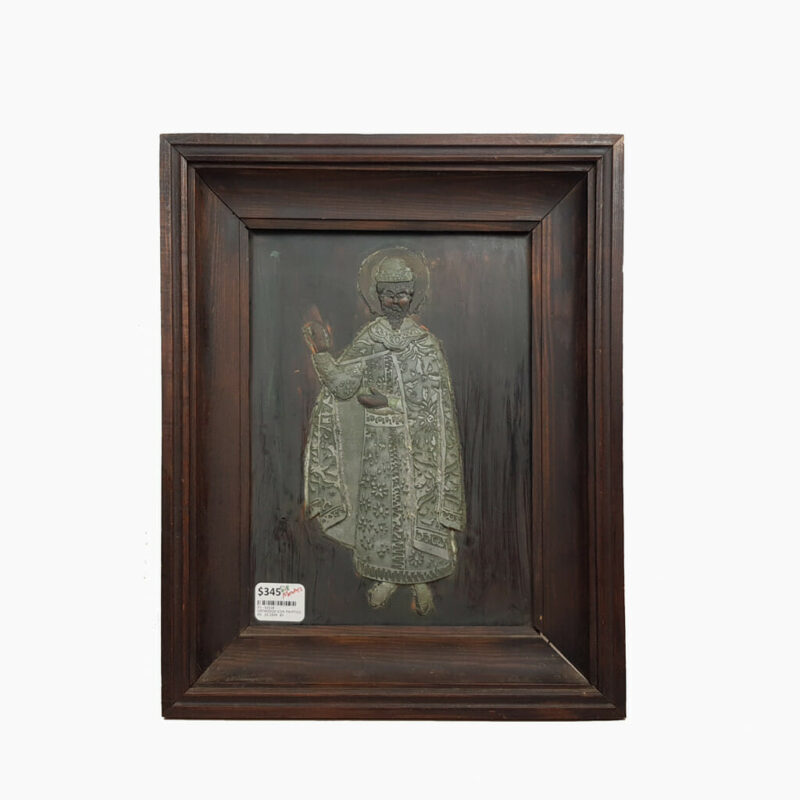 ORTHODOX SAINT ICON - INLAID IN BRASS & FRAMED #51518