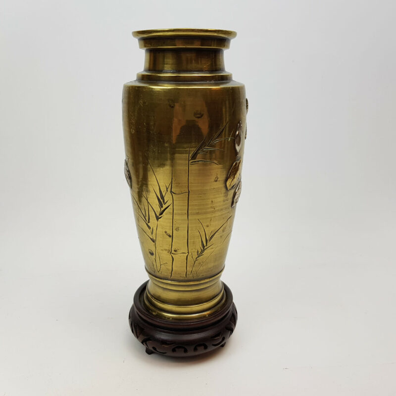 JAPANESE SILVER & COPPER INLAID BRASS FLOWER VASE #47135