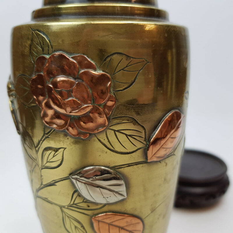 JAPANESE SILVER & COPPER INLAID BRASS FLOWER VASE #47135