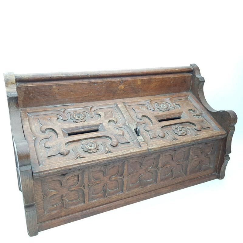 ANTIQUE OAK CHURCH DONATION BOX #51876