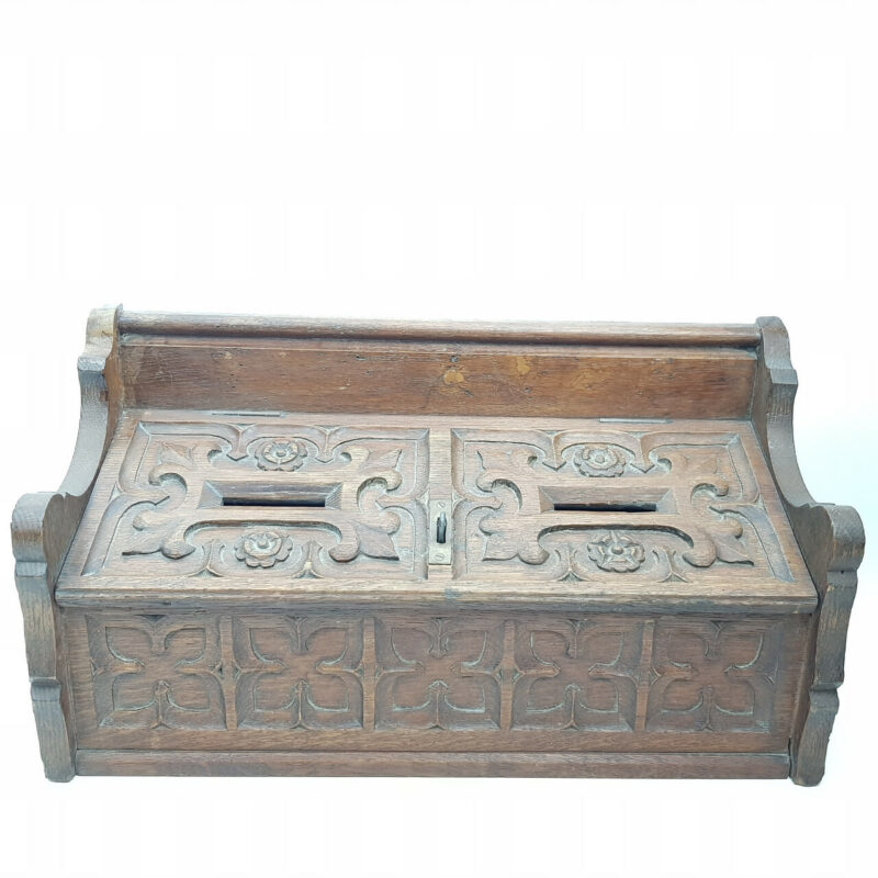 ANTIQUE OAK CHURCH DONATION BOX #51876