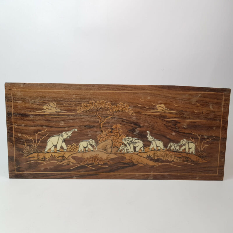 HAND CARVED & INLAID TIMBER TRAY VINTAGE #46647