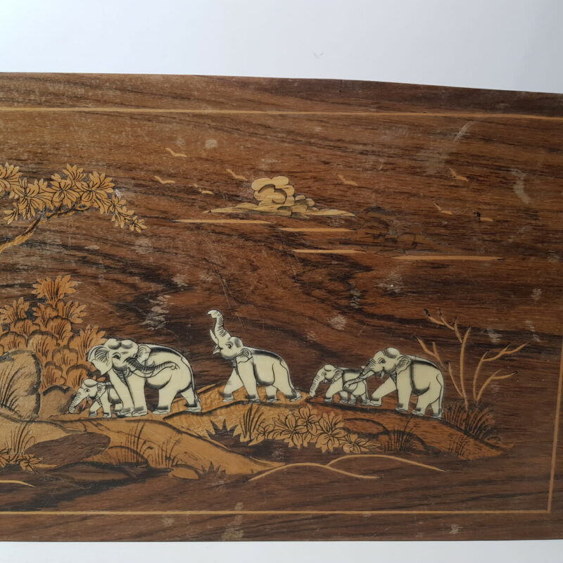 HAND CARVED & INLAID TIMBER TRAY VINTAGE #46647