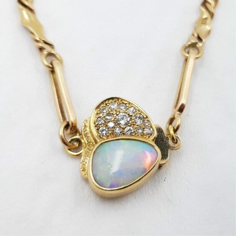 14ct Yellow Gold Opal & Diamond Pendant + 9ct Chain Val $6910 #13781