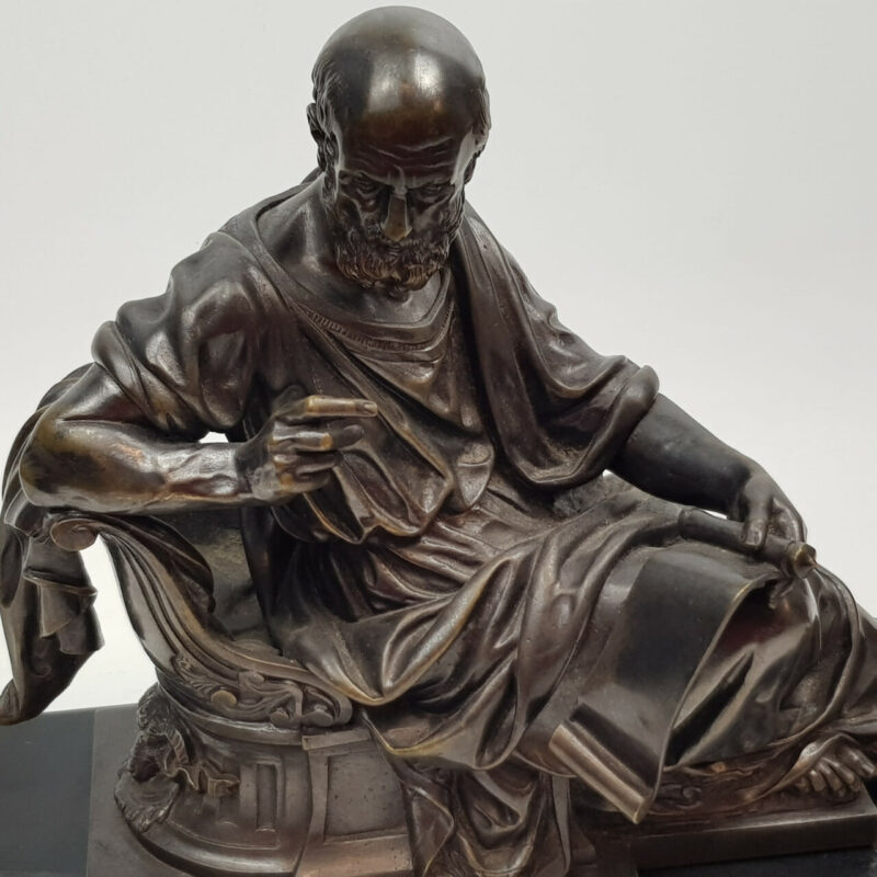 BRONZE ROMAN SCHOLAR SCULPTURE WITH MARBLE BASE #45647