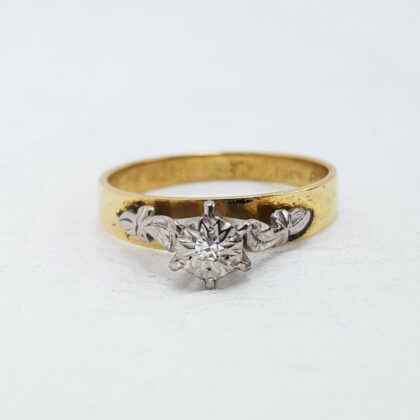 18CT 3.4GR YELLOW GOLD VINTAGE DIAMOND RING SIZE N 1/2 #7892