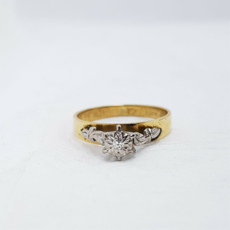 18CT 3.4GR YELLOW GOLD VINTAGE DIAMOND RING SIZE N 1/2 #7892