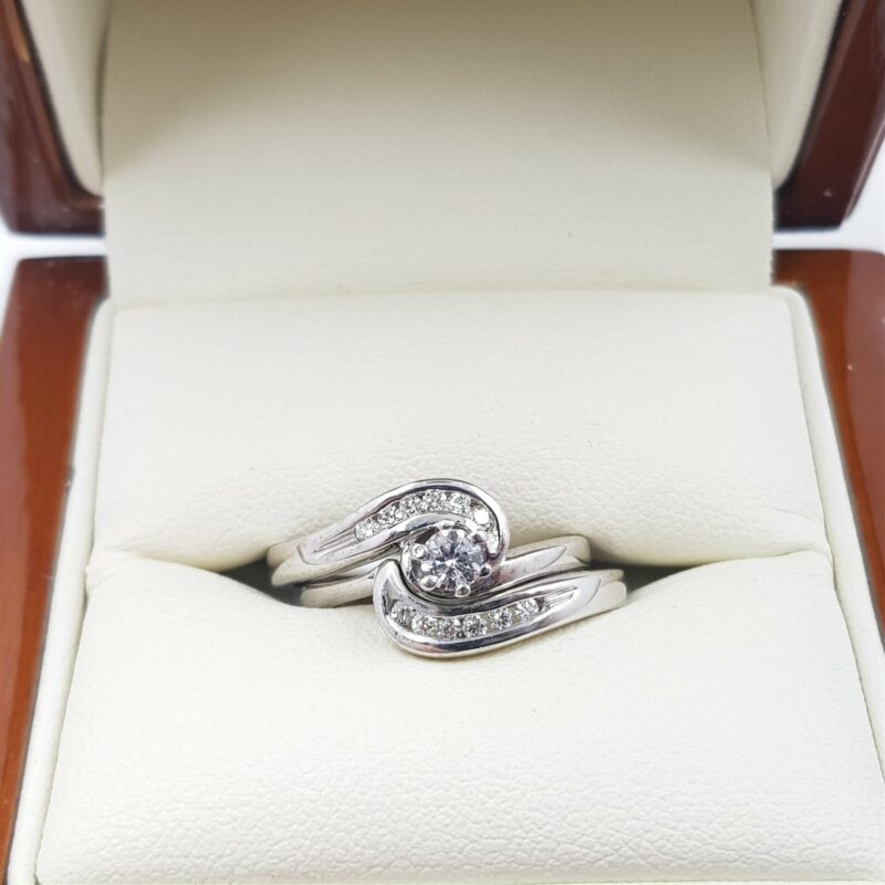 18ct White Gold Diamond Bridal Ring Set Size L #30452