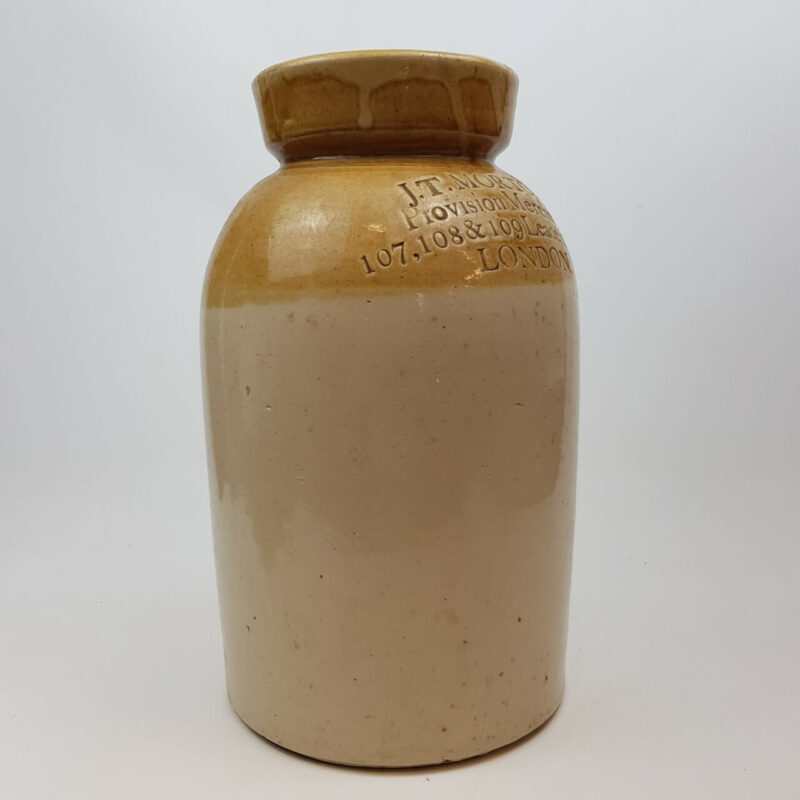 ANTIQUE J.T.MORTON C1849 STONEWARE CERAMIC JAR PROVISION MERCANT LONDON #50331