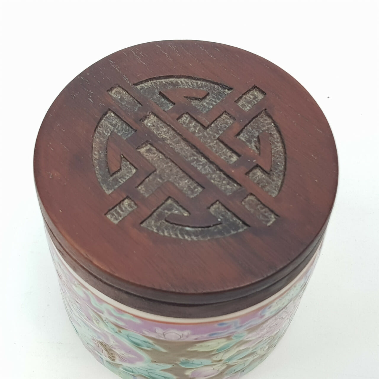 CHINESE MINHUO TEA CADDY PORCELAIN WITH WOODEN LID C/1900'S #52338