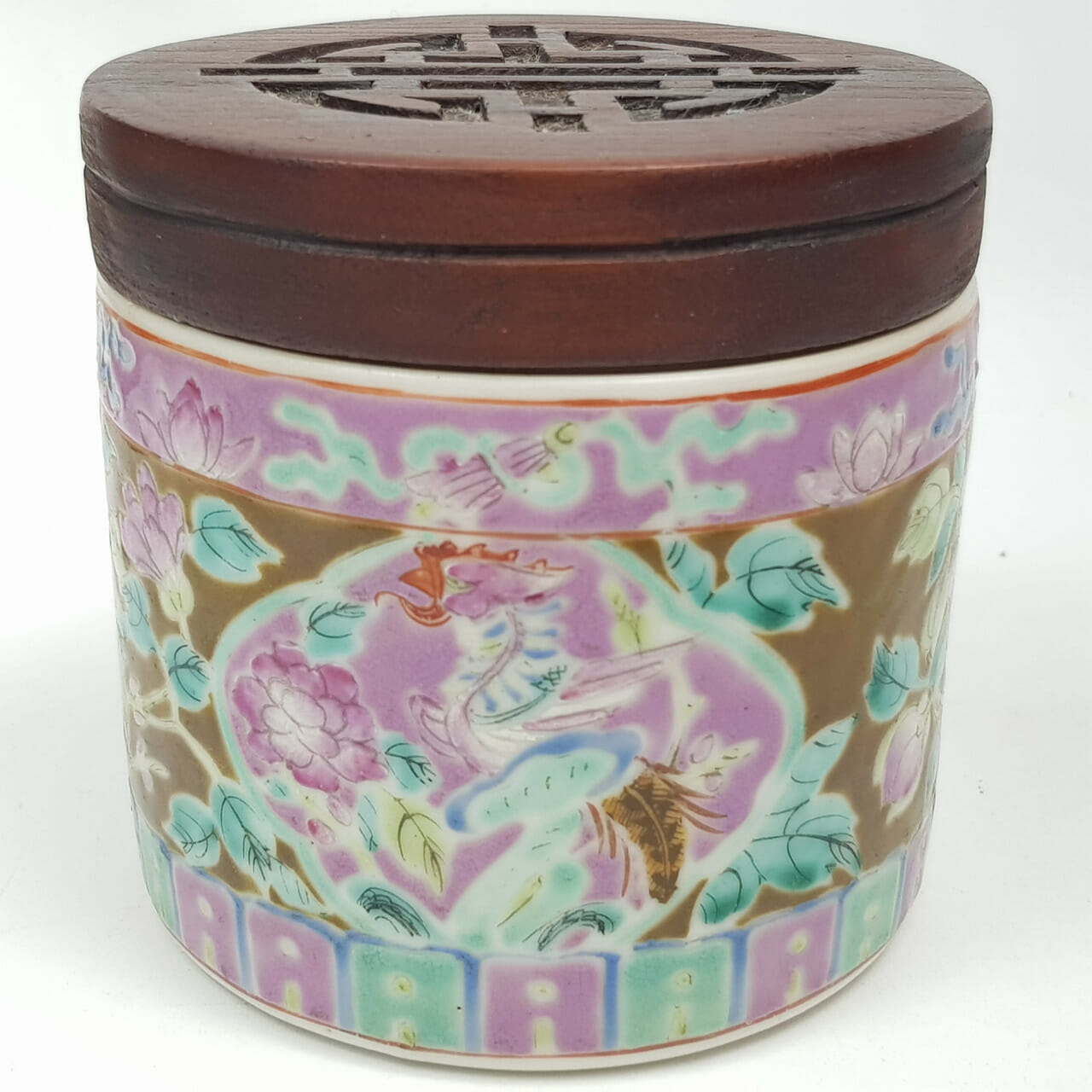 CHINESE MINHUO TEA CADDY PORCELAIN WITH WOODEN LID C/1900'S #52338