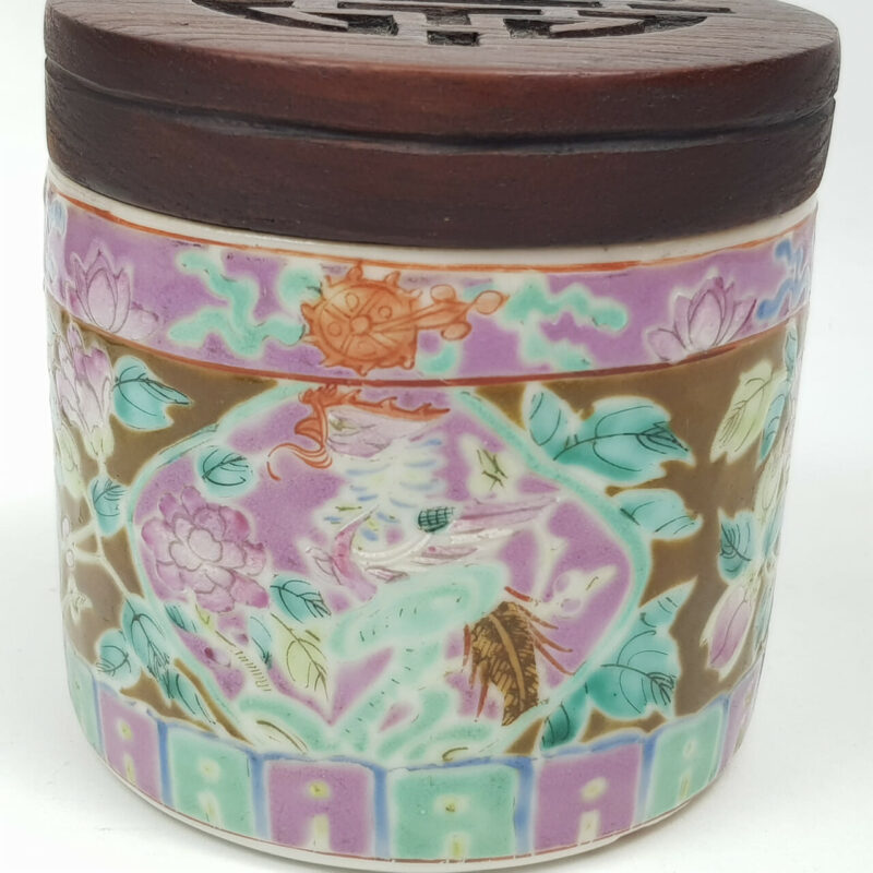 CHINESE MINHUO TEA CADDY PORCELAIN WITH WOODEN LID C/1900'S #52338