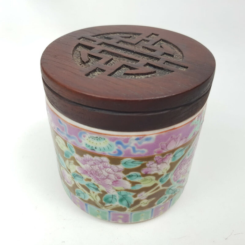 CHINESE MINHUO TEA CADDY PORCELAIN WITH WOODEN LID C/1900'S #52338