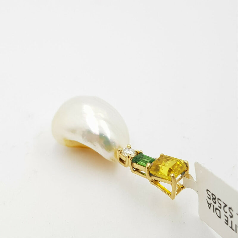 *New* 18ct Gold Pearl Pendant with Sapphire, Tsavorite & Diamond Val $2585 #51783