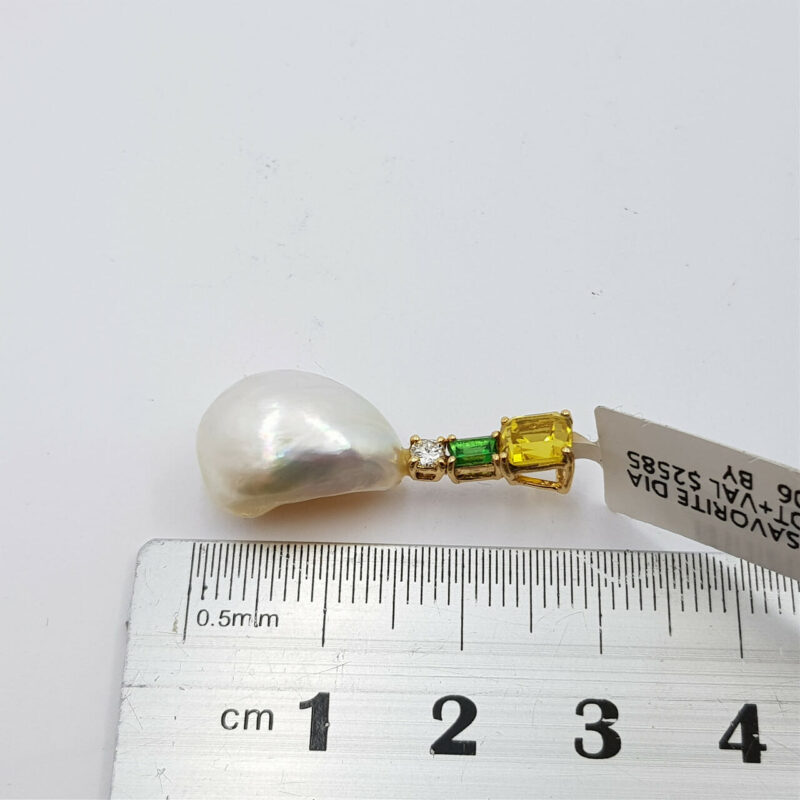 *New* 18ct Gold Pearl Pendant with Sapphire, Tsavorite & Diamond Val $2585 #51783