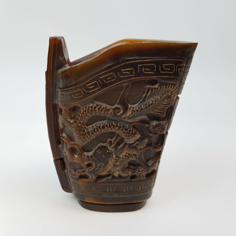 Pair of Carved Buffalo Horn Libation Cups #46868