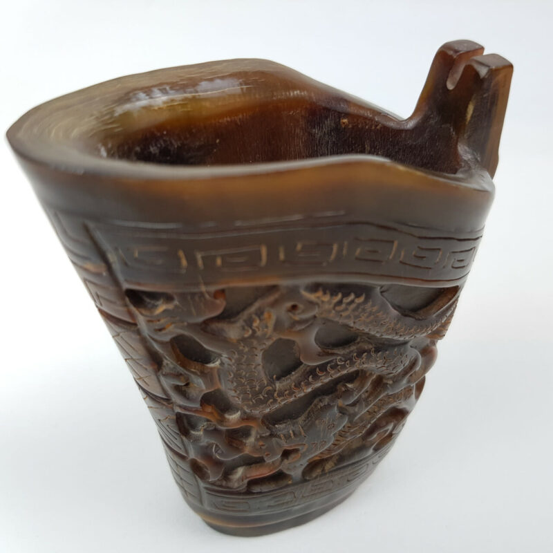 Pair of Carved Buffalo Horn Libation Cups #46868