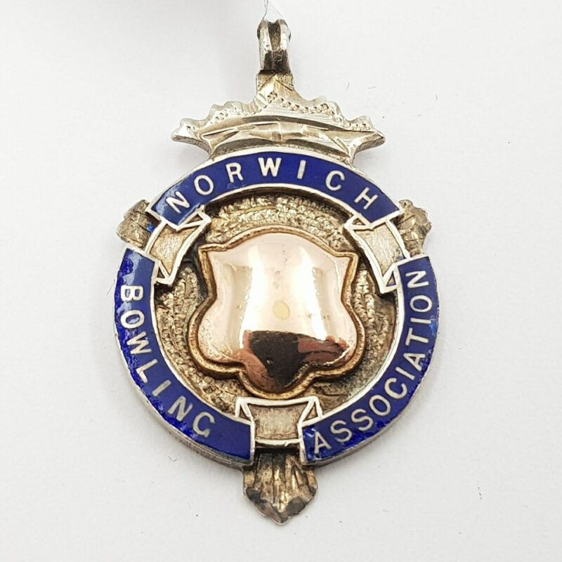 Antique Sterling Silver Norwich Bowling Medal Shield Pendant (Birmingham 1915) #5689