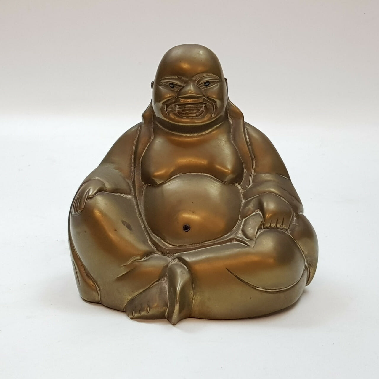 Vintage Brass Buddha Figurine with Sapphire Eyes & Ruby Naval #53199