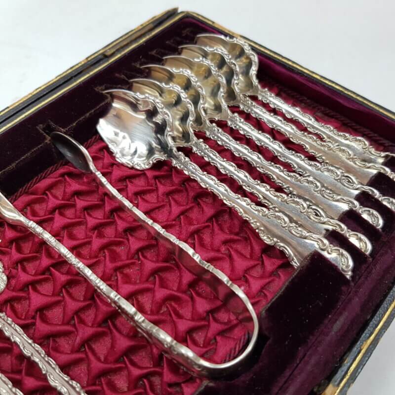 Exquisite Silver Plated Antique Tea Spoon Set - in Case #53343