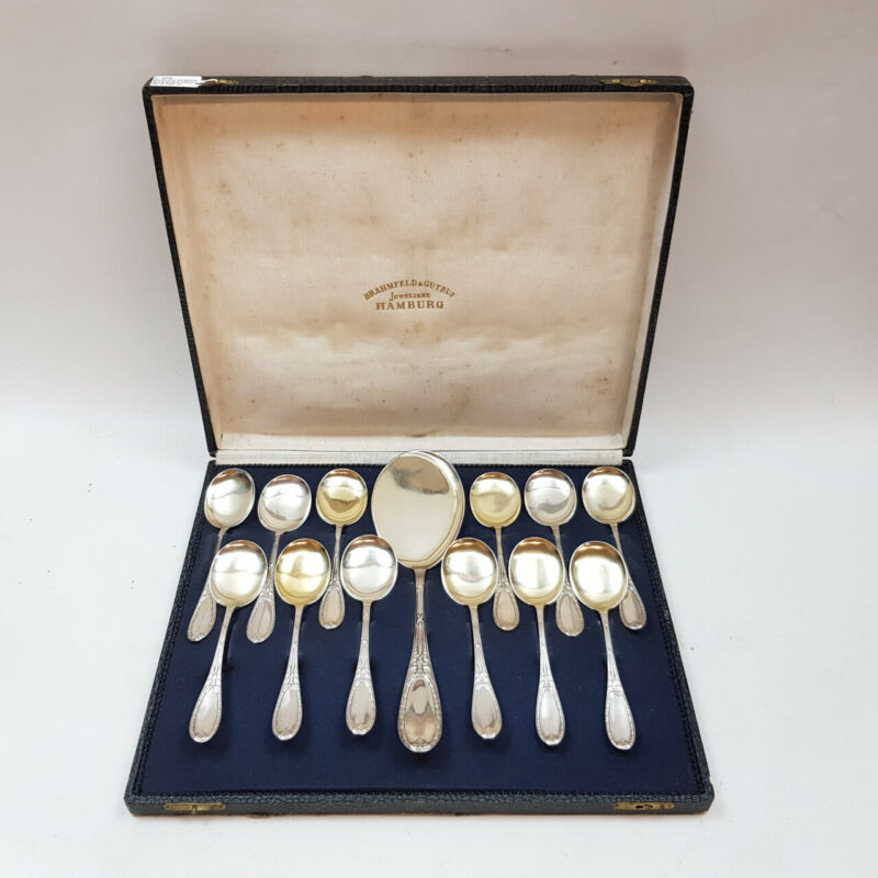 BRAHMFELD & GUTRUF 13 PIECE SOLID SILVER SPOON SET - GERMANY #53346