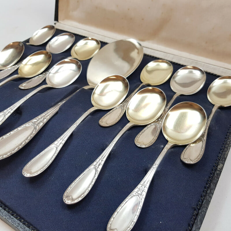 BRAHMFELD & GUTRUF 13 PIECE SOLID SILVER SPOON SET - GERMANY #53346