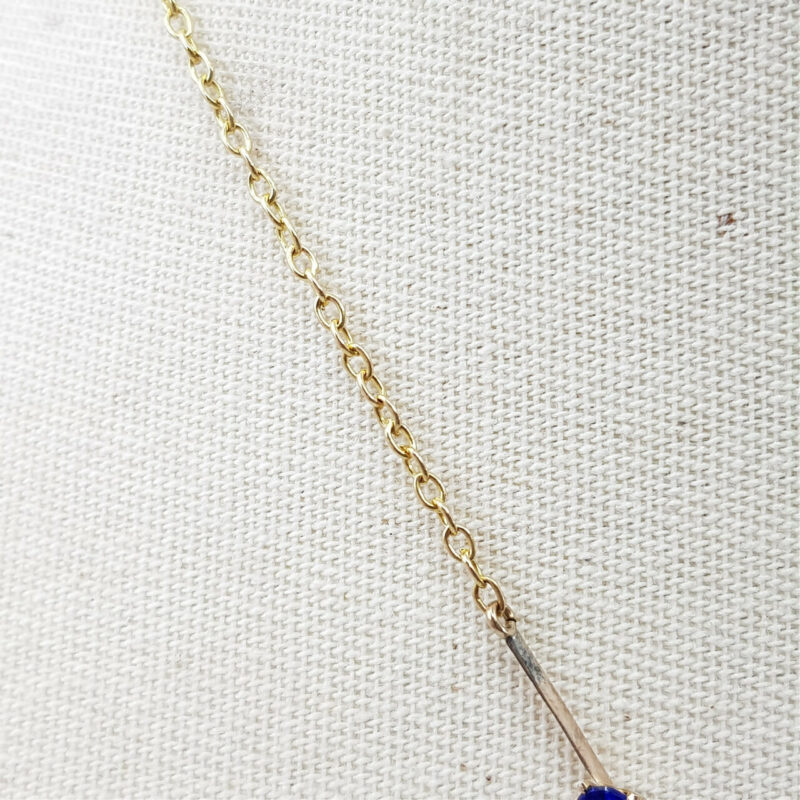 9ct Yellow Gold Antique Cobalt Glass Cable Link Necklace 41cm #8328