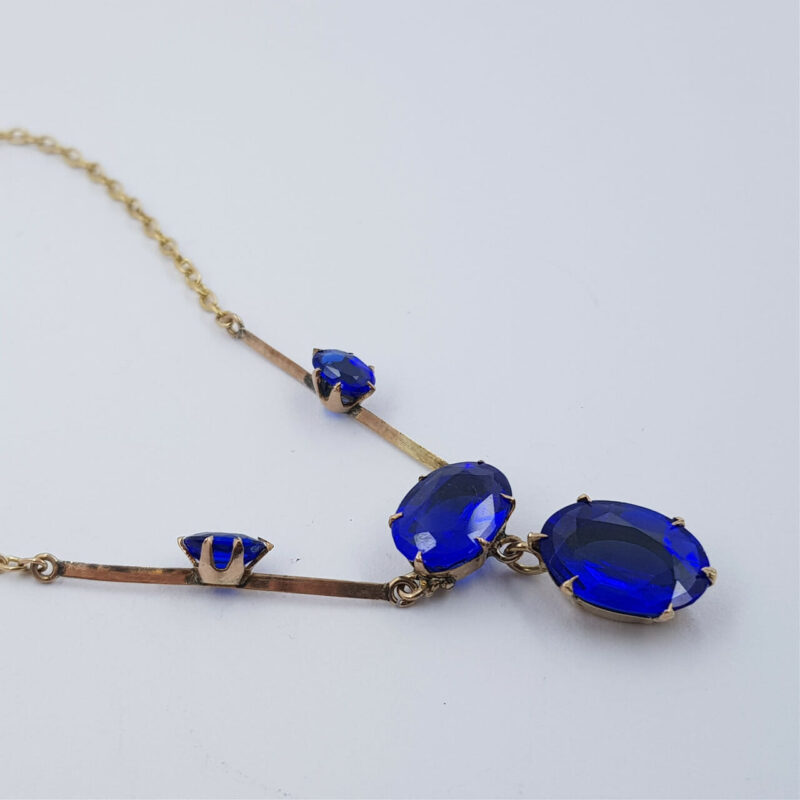 9ct Yellow Gold Antique Cobalt Glass Cable Link Necklace 41cm #8328