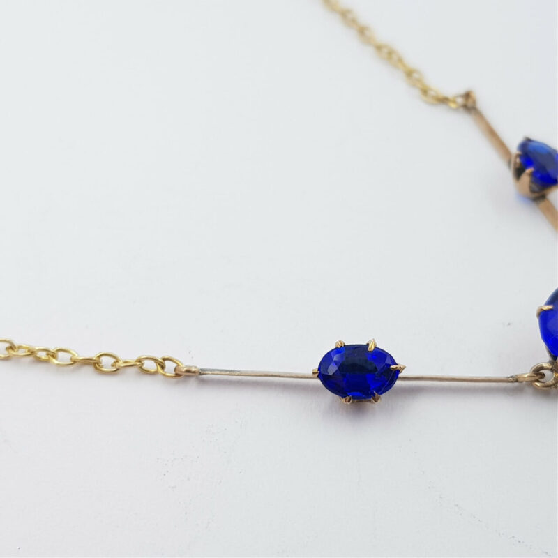 9ct Yellow Gold Antique Cobalt Glass Cable Link Necklace 41cm #8328