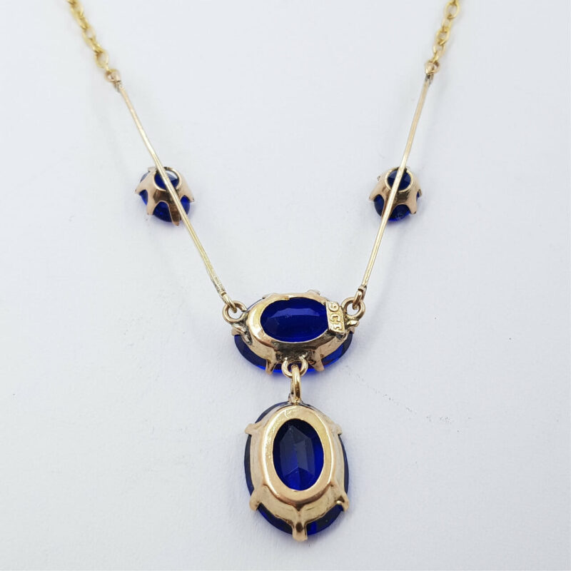 9ct Yellow Gold Antique Cobalt Glass Cable Link Necklace 41cm #8328