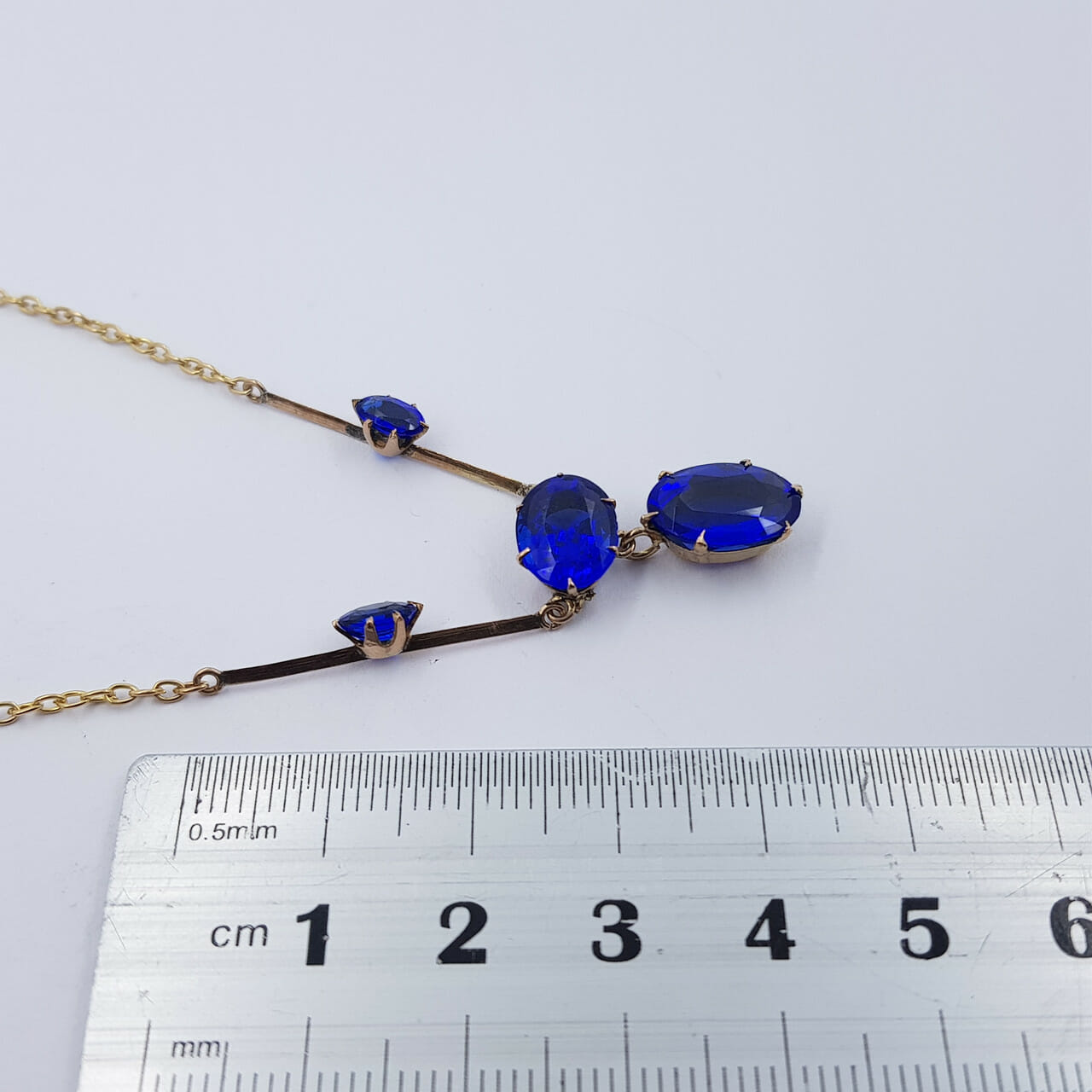 9ct Yellow Gold Antique Cobalt Glass Cable Link Necklace 41cm #8328