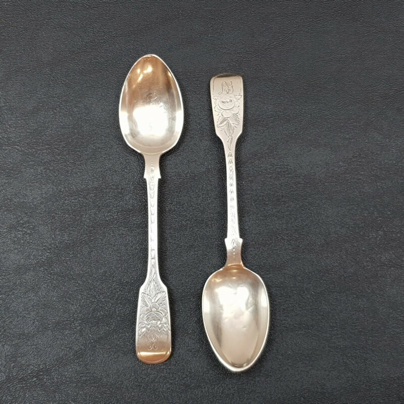 HENRY HOLLAND TEA SPOON SET ANTIQUE STERLING SILVER (LONDON 1874) SET OF 6 FLORAL ENGRAVING 123GR #53351