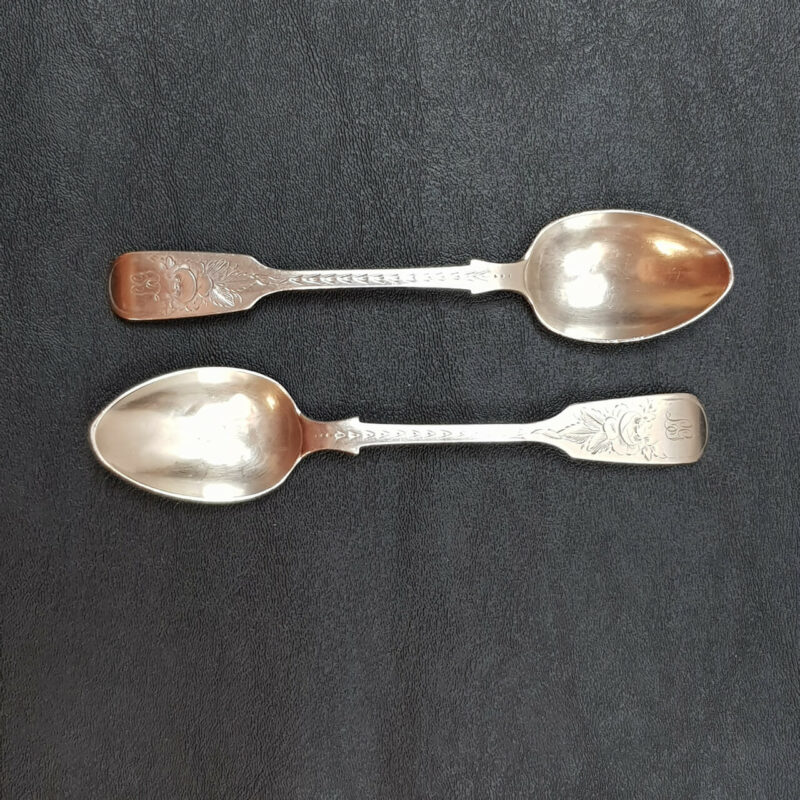 HENRY HOLLAND TEA SPOON SET ANTIQUE STERLING SILVER (LONDON 1874) SET OF 6 FLORAL ENGRAVING 123GR #53351