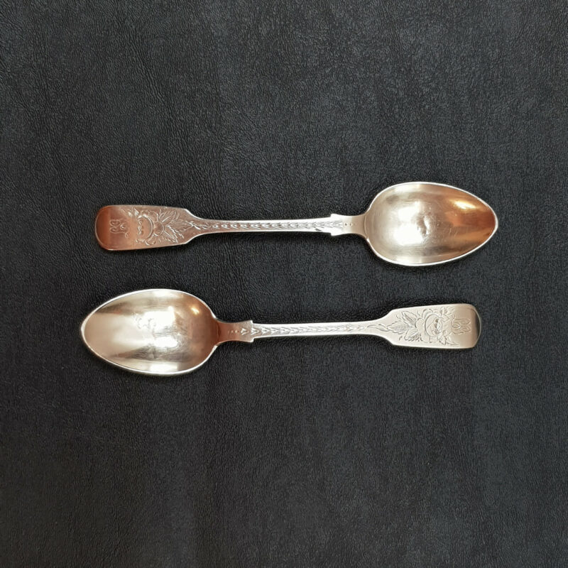 HENRY HOLLAND TEA SPOON SET ANTIQUE STERLING SILVER (LONDON 1874) SET OF 6 FLORAL ENGRAVING 123GR #53351