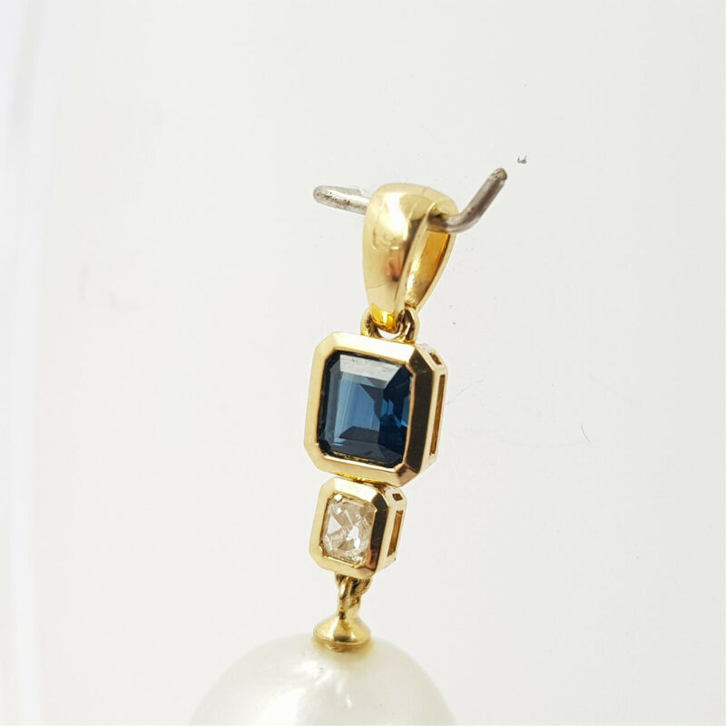 *NEW* 18CT YELLOW GOLD SAPPHIRE DIAMOND & PEARL PENDANT VAL $3650 #51784