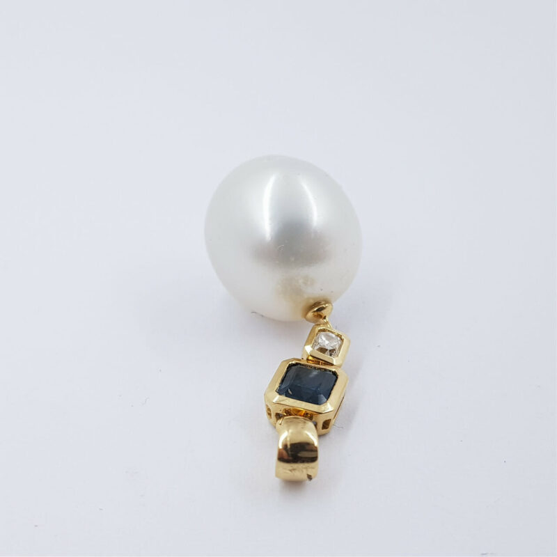 *NEW* 18CT YELLOW GOLD SAPPHIRE DIAMOND & PEARL PENDANT VAL $3650 #51784