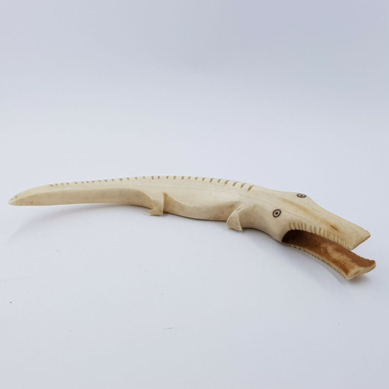 HAND MADE CROCODILE CARVING BOAR TUSK FIGURINE #46577