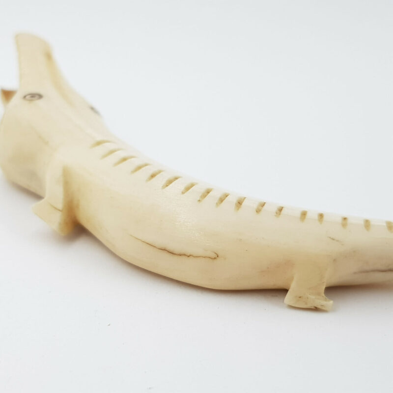 HAND MADE CROCODILE CARVING BOAR TUSK FIGURINE #46577