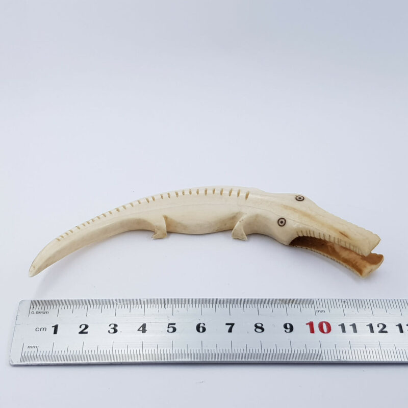 HAND MADE CROCODILE CARVING BOAR TUSK FIGURINE #46577