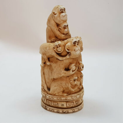 ANTIQUE CARVED STATUE - FAMILY OF MONKEYS #46778