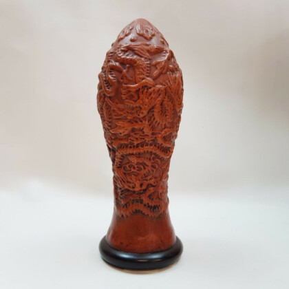 Chinese Cinnabar Gourd Shape Dragon Carving Statue #46175