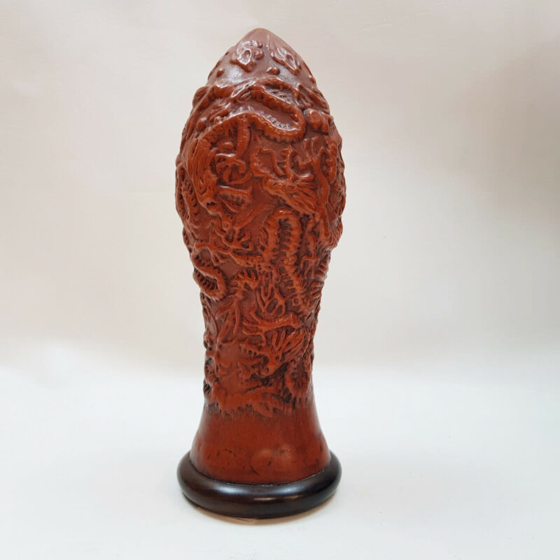 Chinese Cinnabar Gourd Shape Dragon Carving Statue #46175